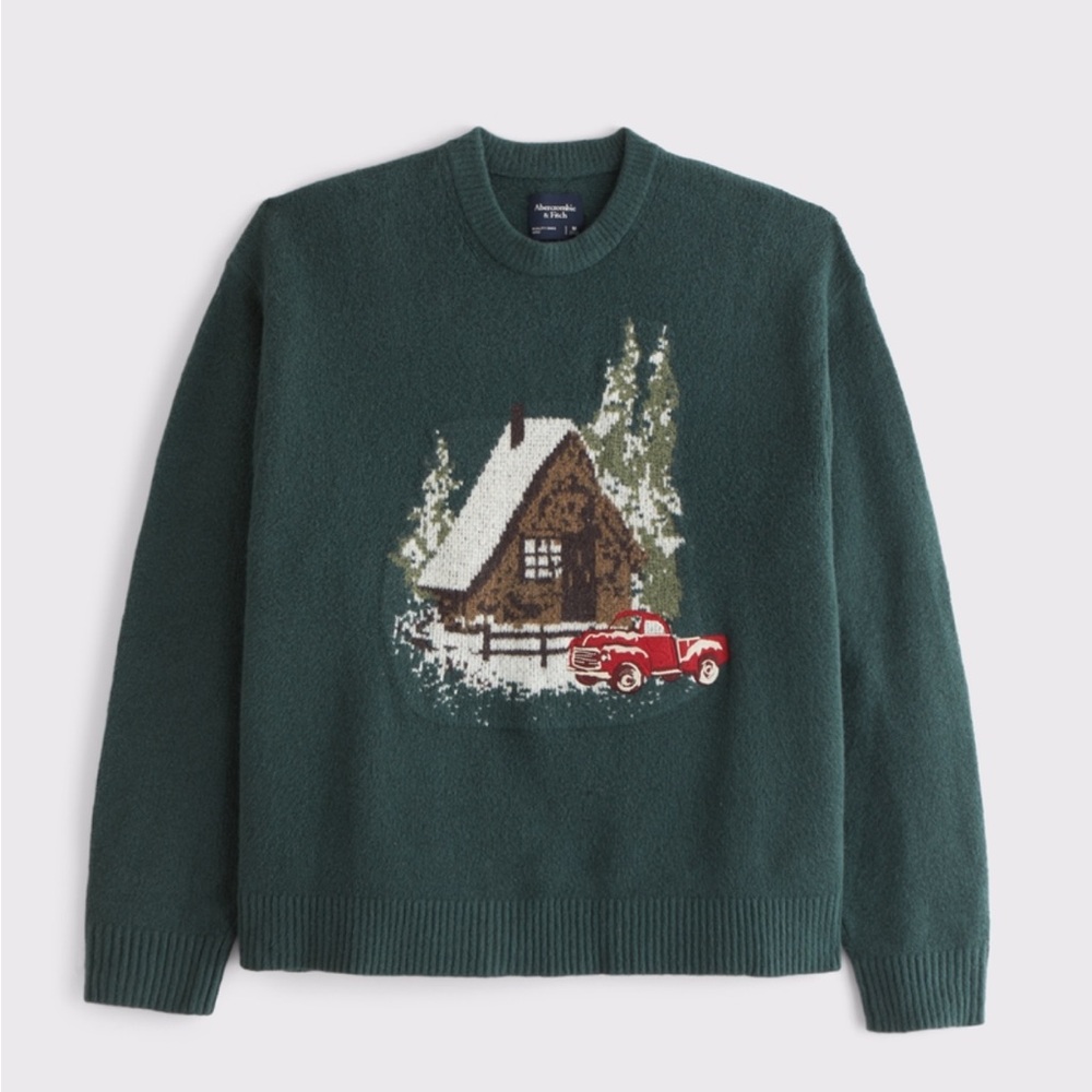 Oversized Holiday Graphic Crew in dark spruce